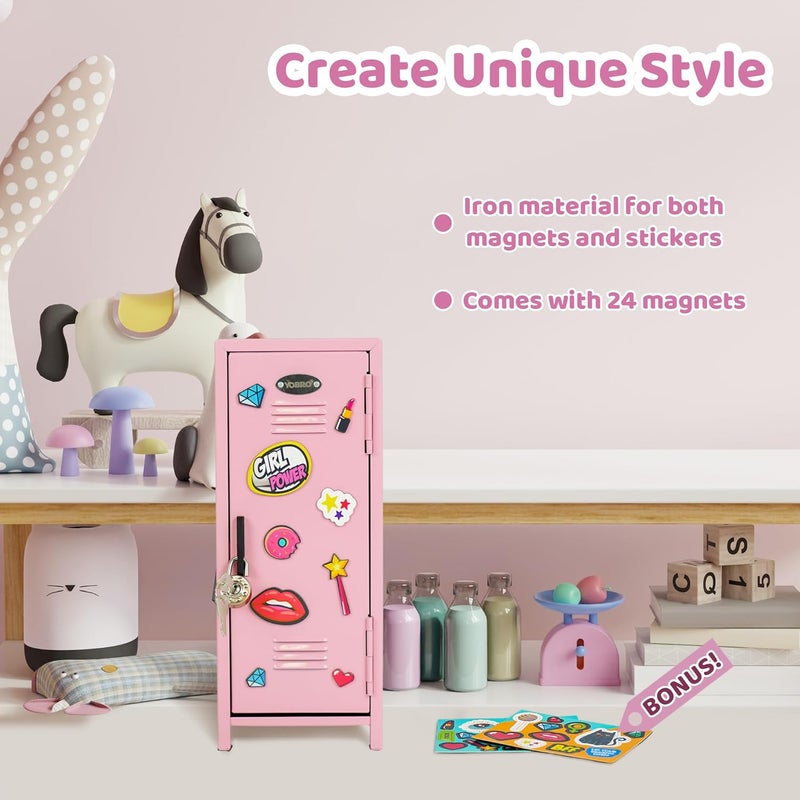 YOBROMini Locker with Lock and 2 Keys, 24PCS Magnetic Stickers, Miniature Storage Locker for Desk, Home, Bedroom, Office, Pink - Image 5